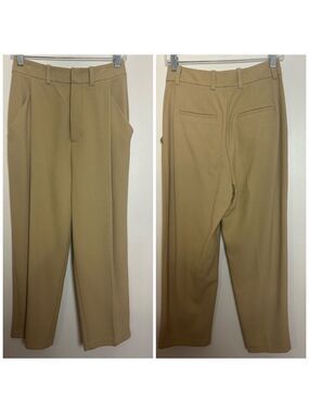 Oak & Fort Pleated Front High Rise Straight Leg Ankle Length Tan Trousers Pants